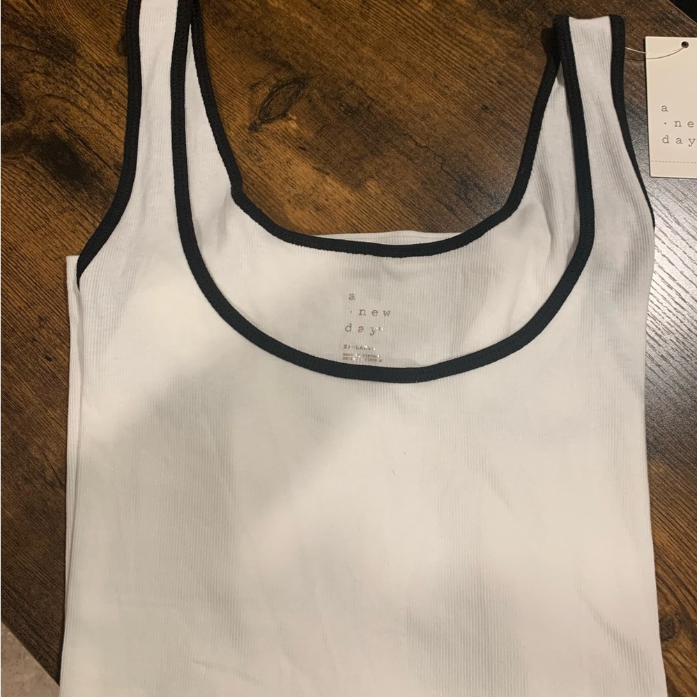 A New Day Women's White Tank Top with Black Trim Availability size L ,XL